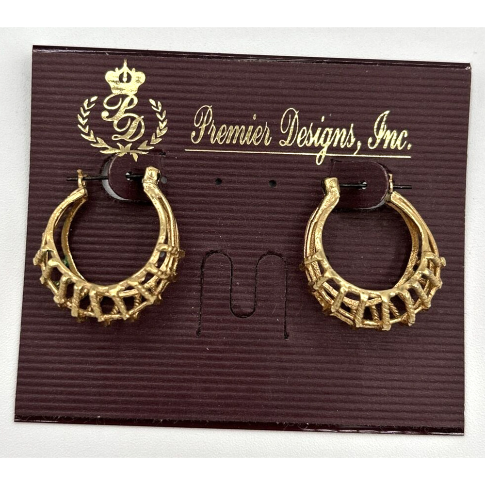 Premier Designs Gold Tone Detailed Hoop Earrings SKU PB73‎